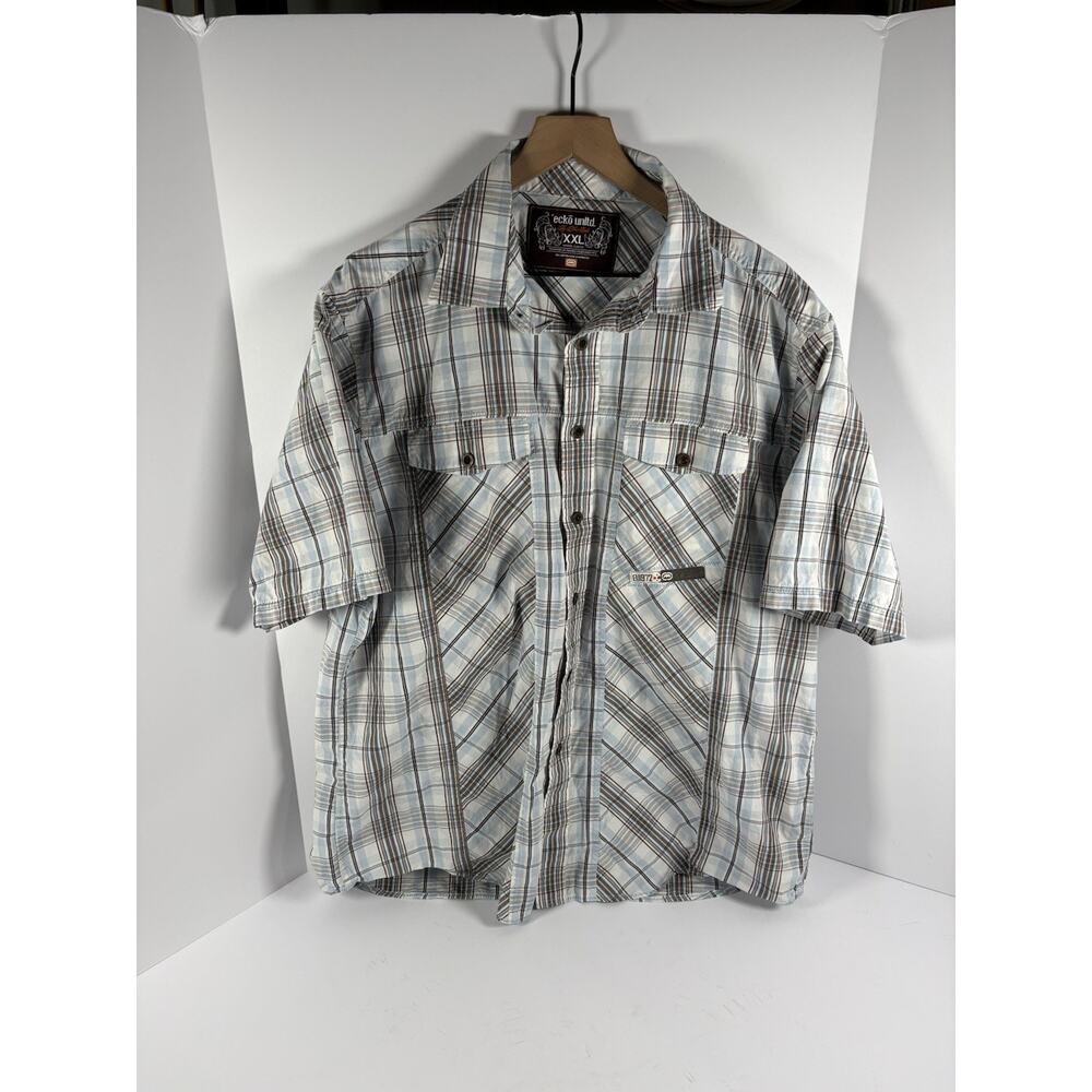 Ecko Unltd Plaid Button Front Shirt Mens XXL Short Sleeve Cotton